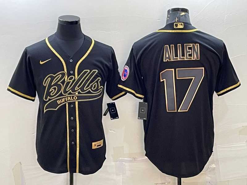 Men%27s Buffalo Bills #17 Josh Allen Black Gold With Patch Cool Base Stitched Baseball Jersey->buffalo bills->NFL Jersey